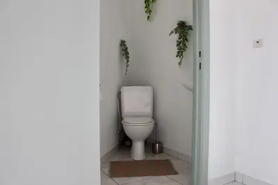 a bathroom with a toilet and two potted plants at Cozy private suite in Ghent