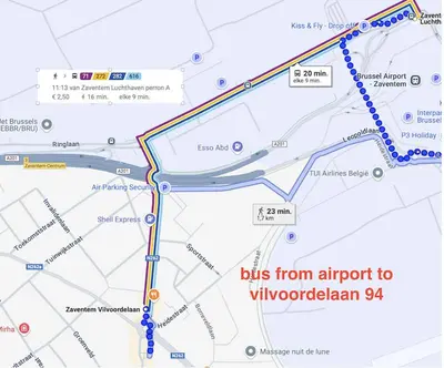 a map of bus from airport to plyopotamia at Skyway airport apartments in Zaventem