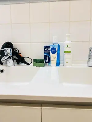a white counter with bottles of soap and other items on it at visit Brussels city in Brussels