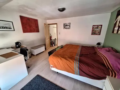 a bedroom with a large bed in a room at Cozy house in Ghent