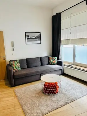 a living room with a couch and a table at Sublime appartement au centre de Bruxelles in Brussels