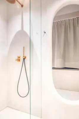 a bathroom with a shower with a mirror at Chic 3P Retreat in Heart of Ghent in Ghent