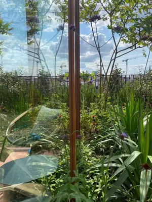 a garden with a pole and some plants at Studio Conda in Antwerp