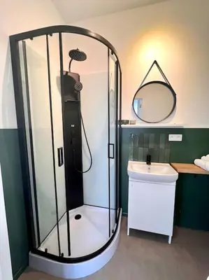 a bathroom with a shower and a sink at Chez Louise - A haven of peace in Brussels in Brussels