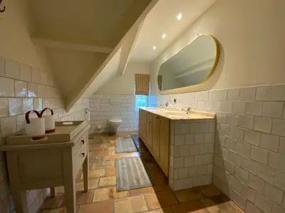 a bathroom with a sink and a mirror at B&B de Graaf van Poppel in Poppel