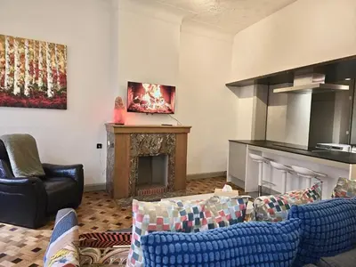 a living room with a couch and a fireplace at Marianne 1 in Brussels