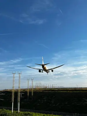 an airplane is taking off from an airport runway at B&B Den Engel in Kortenberg