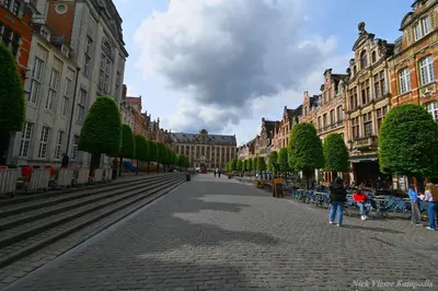 a cobblestone street in a city with many buildings at Casa Rosa Leuven in Herent