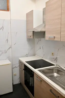 a kitchen with a sink and a stove top oven at Brussels Midi Apartment in Brussels