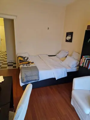 a bedroom with a large bed and a couch at La ferme rose in Brussels