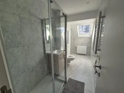 a bathroom with a shower and a toilet at Cosy duplex in center of Brussels in Brussels