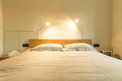 a bedroom with a white bed with two pillows at Guesthouse De Vliere in Beerse