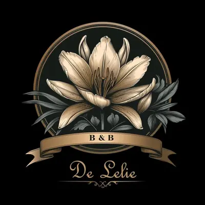 a drawing of a flower in a gold frame with a label at B&B De Lelie in Schoten