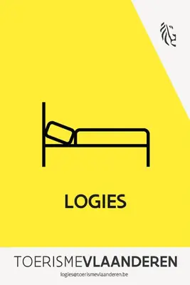 a sign of a bunk bed on a yellow background at Lightful architectural house in Ghent