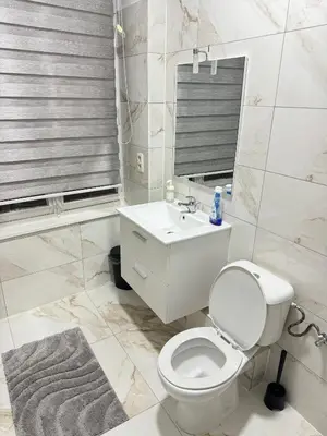 a bathroom with a toilet and a sink and a mirror at Appartement n4 Bruxelles Centre Ville in Brussels