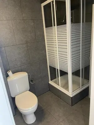 a bathroom with a toilet and a shower at voskenslaan WS in Ghent