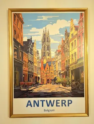 a framed painting of an overview of a city at Studio Viktory in Antwerp