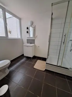 a bathroom with a shower and a toilet at Le Duplex-suite Joséphine in Brussels