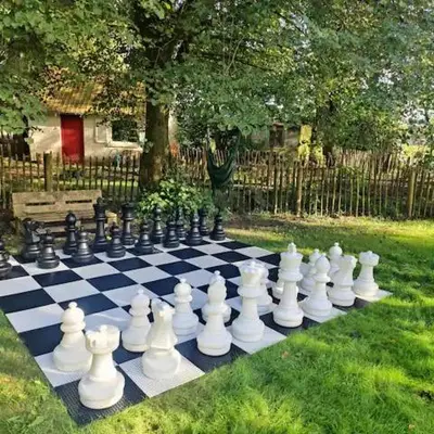 a chess board on the grass in a yard at Peace in Assenede