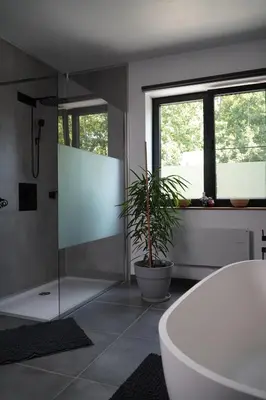 a bathroom with a tub and a potted plant at Maison Toulouse in Affligem