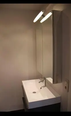a bathroom with a white sink and a mirror at Voskenslaan in Ghent