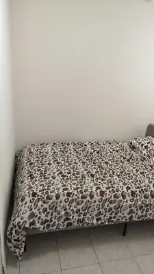 a bed with a leopard print blanket on it at Charmant logement familial au cœur d'AALST Belgique in Aalst