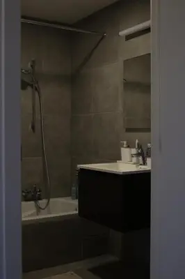 a bathroom with a tub and a sink and a shower at Magnifique penthouse ERASME in Brussels