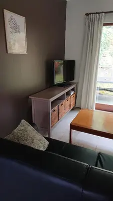 a living room with a tv and a couch at Tregadata guesthouse in Overijse