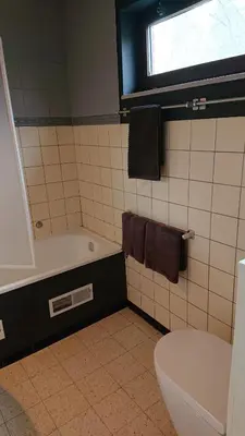 a bathroom with a tub and a toilet and a window at Tregadata guesthouse in Overijse