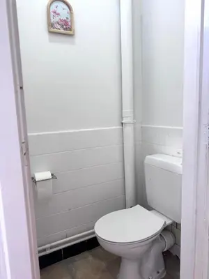 a white bathroom with a toilet and a shower at Amerika Apartments in Antwerp