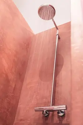 a shower with a shower head in a bathroom at Charming Studio Retreat for Two in Central Ghent in Ghent