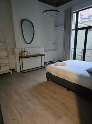 a bedroom with a bed and a mirror on the wall at 8z dreamz 2 in Ghent