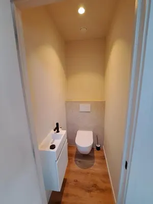 a bathroom with a white toilet and a sink at Spacious, newly renovated loft - 107m2 in Sint-Niklaas