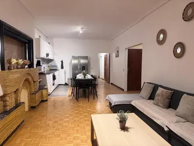 a living room with a couch and a fireplace at Simon Apartment in Antwerp