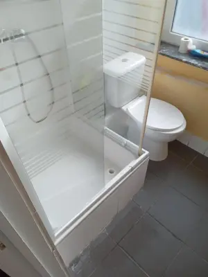 a bathroom with a shower and a toilet at FAMILY ROOM lux in Brussels