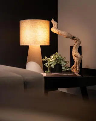 a table with a lamp and a plant on it at The Studio in Antwerp