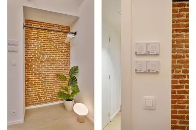 two images of a hallway with a brick wall at Luxury escape in the heart of historic Mechelen in Mechelen