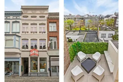 two photos of a building with a sculpture on the roof at Luxury escape in the heart of historic Mechelen in Mechelen