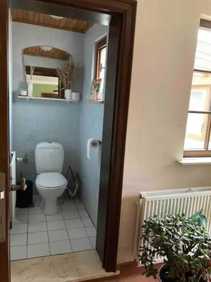a bathroom with a white toilet in a room at Wahwo Baki in Wachtebeke