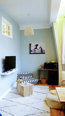 a living room with a couch and a tv at Maison d'hôtes de Xavier in Brussels