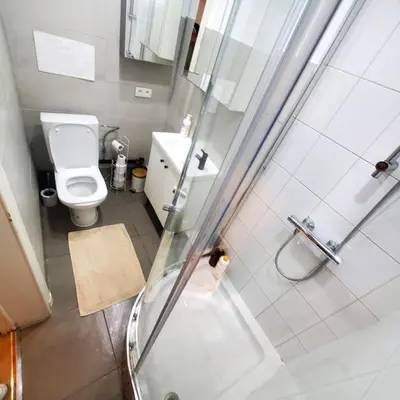 a bathroom with a shower and a toilet at Nice Flat Grand Place in Brussels