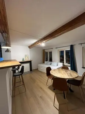 a living room with a bed and a table and chairs at Nice Flat Grand Place in Brussels