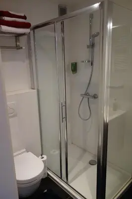 a bathroom with a shower and a toilet at Geestmolenhof 1 in Holsbeek
