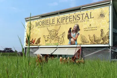 a billboard on the side of a truck at Sheela Farm in Rumst