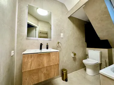 a bathroom with a sink and a toilet at Luxury Suites Royal by Rikas Hotels in Antwerp