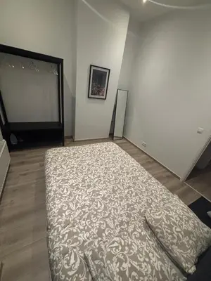 a bedroom with a large bed in a room at Appartement Leyla in Brussels
