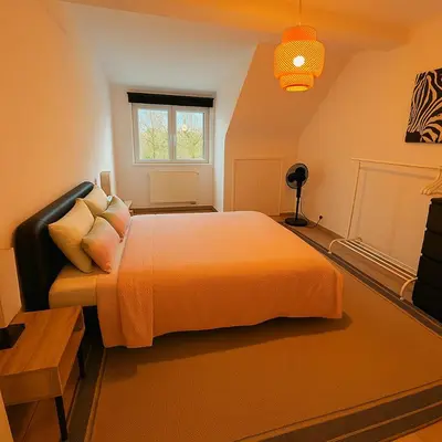a bedroom with a large bed and a window at Brussels Quiet Oasis in Brussels