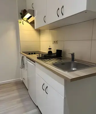 a kitchen with a sink and a counter top at Charming studio, perfect getaway in Brussels