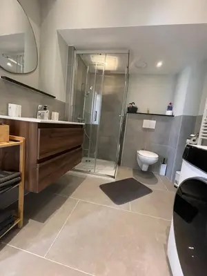 a bathroom with a shower and a toilet at Midi Station in Brussels