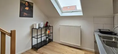 a kitchen with a sink and a skylight at Blu shell house in Brussels